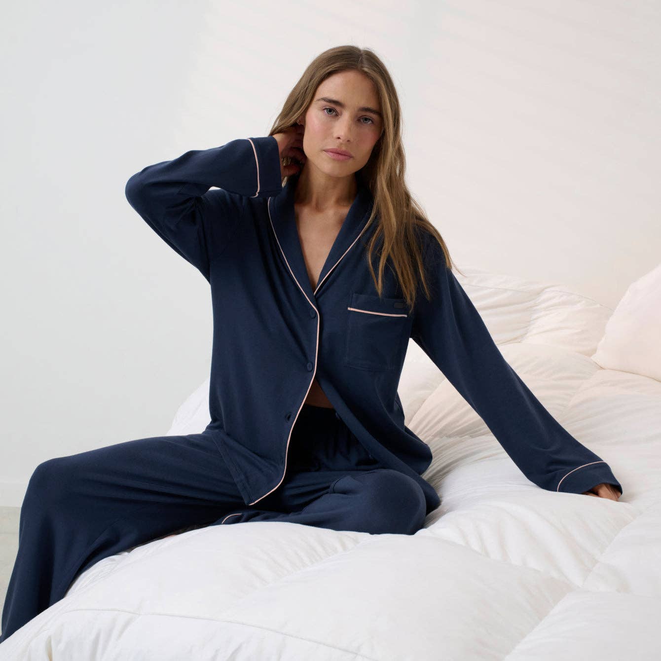 Button Down Pant Set: Deep Blue L