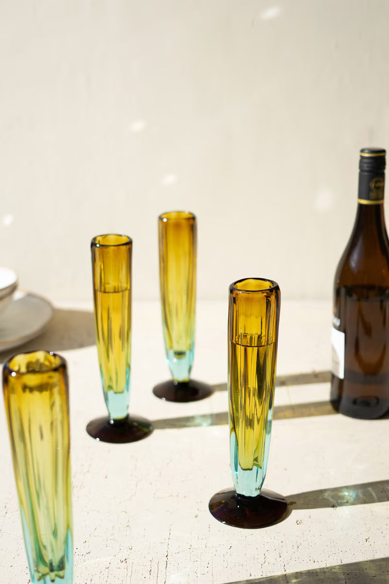 Champagne Flute Pair Blue Amber