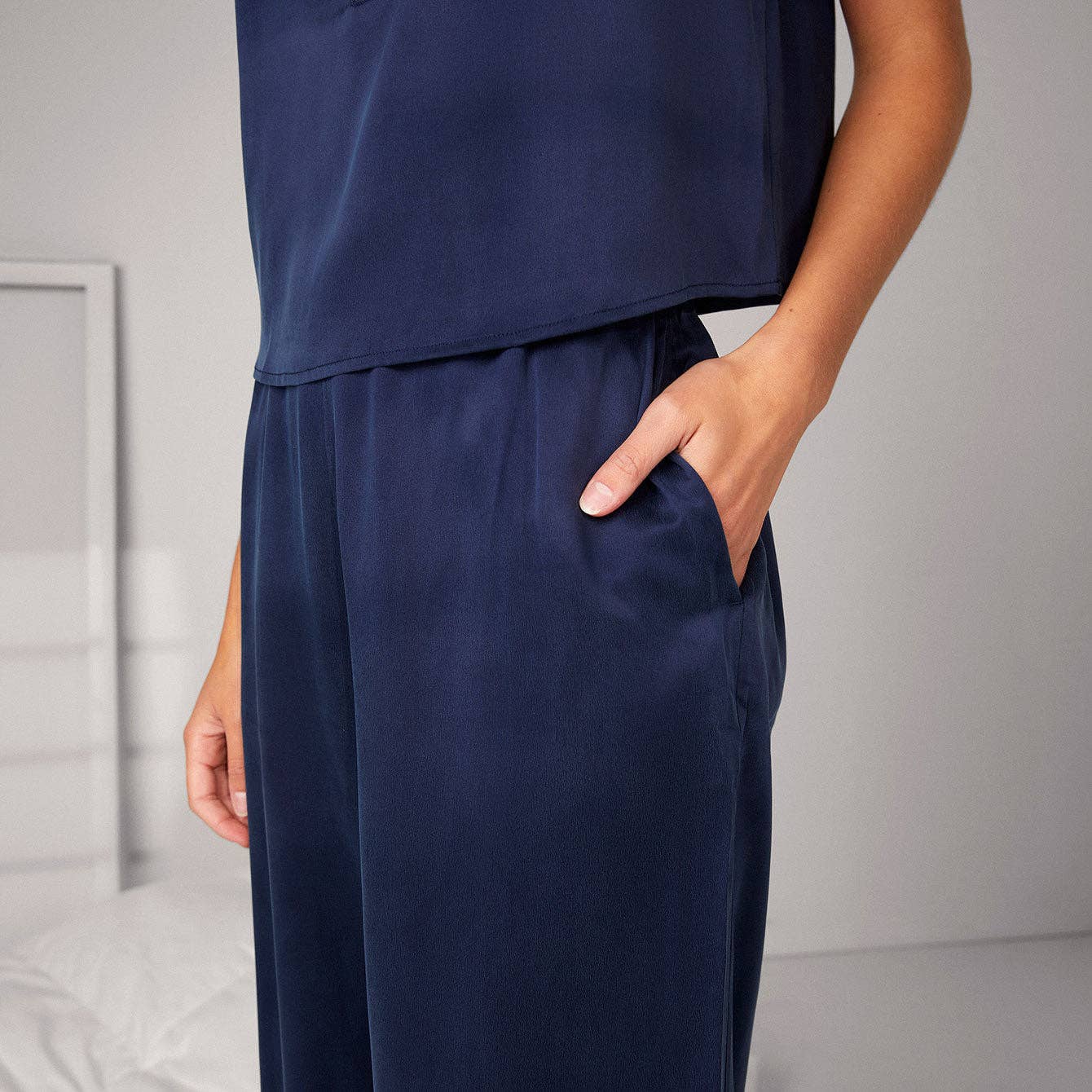 Washable Silk Tank Shaped Pant Set: Deep Blue