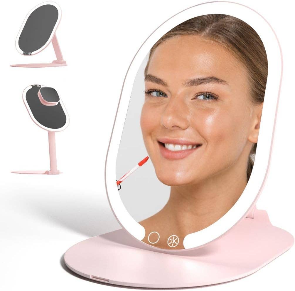 Sara Ultra Slim Foldable Lighted Travel Mirror: Pink