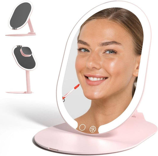 Sara Ultra Slim Foldable Lighted Travel Mirror: Pink
