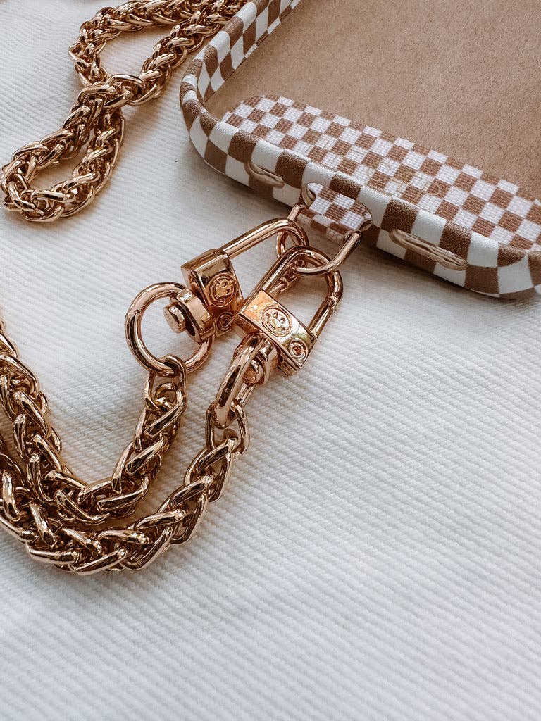 Universal Phone Hitch + Goldi Crossbody: Beige Checkered / Maxi 55 inches