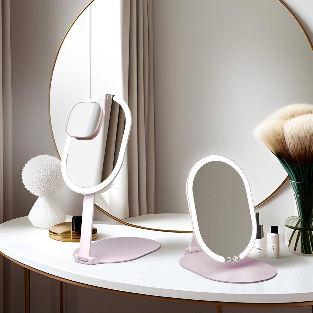 Sara Ultra Slim Foldable Lighted Travel Mirror: Pink