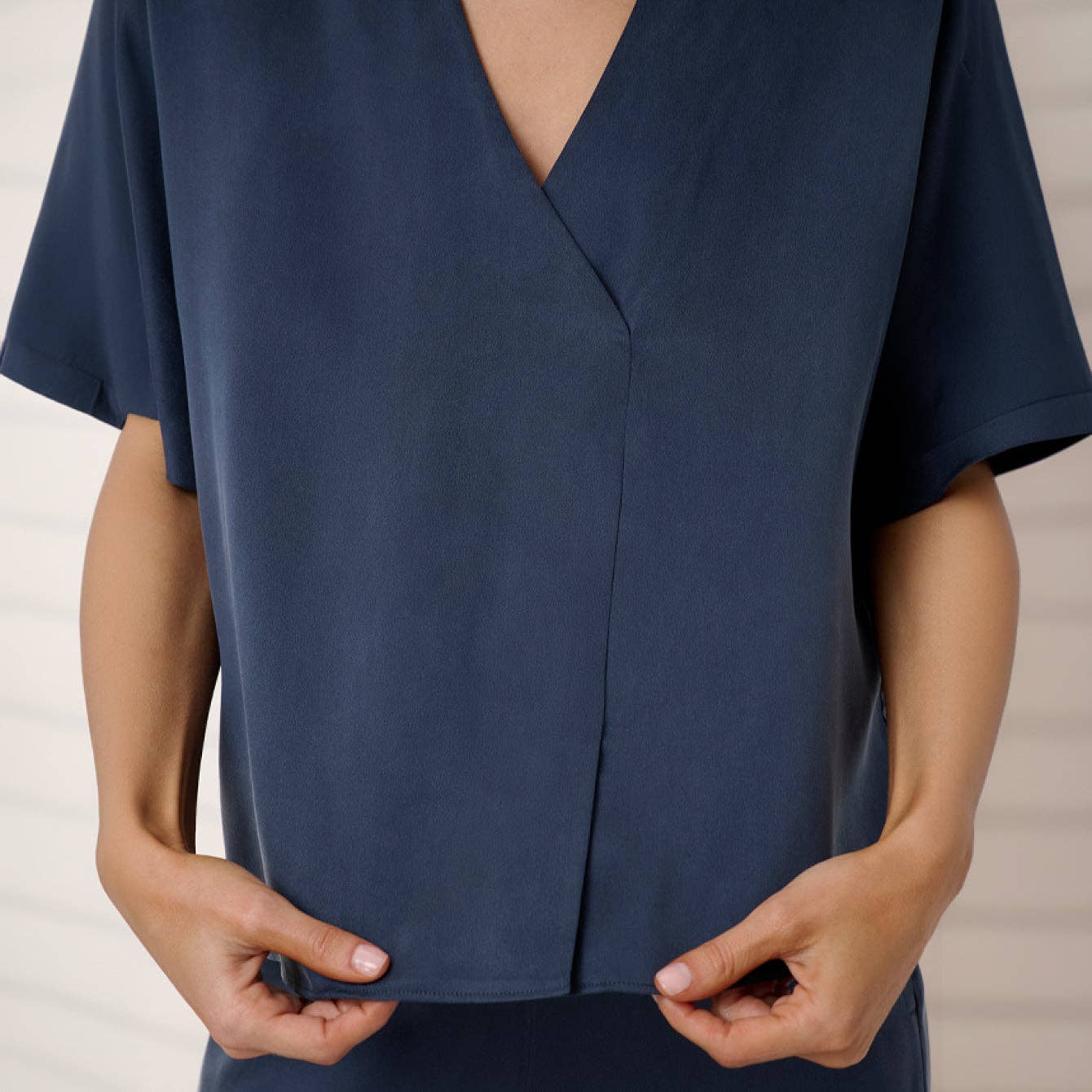 Washable Silk Crossover Pant Set: Deep Blu S