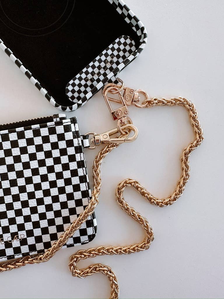 Universal Phone Hitch + Goldi Crossbody: Beige Checkered / Maxi 55 inches