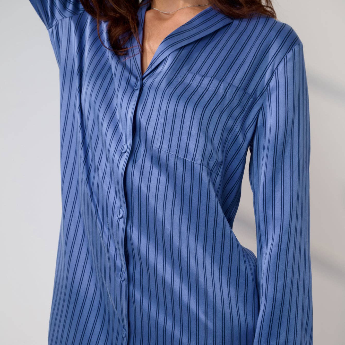 Washable Silk Sleep Shirt Stripe M