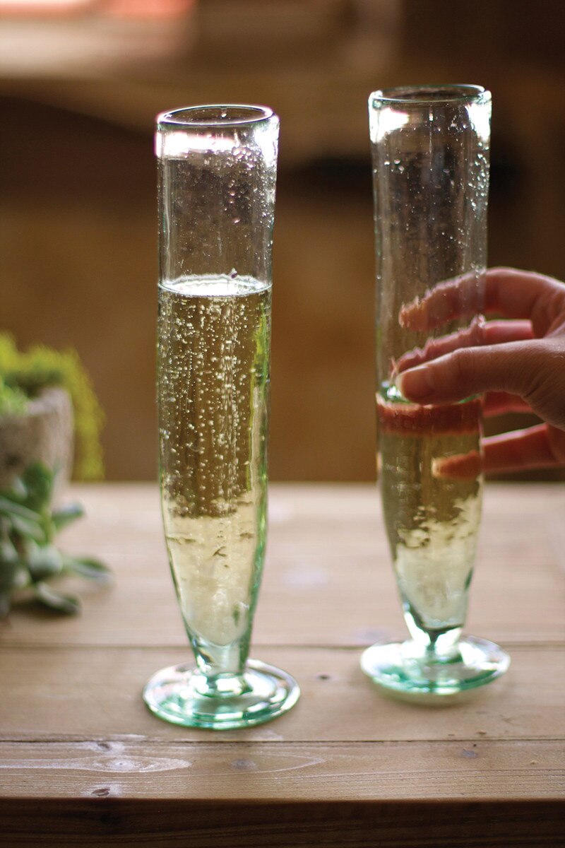 Champagne Flute Pair Green