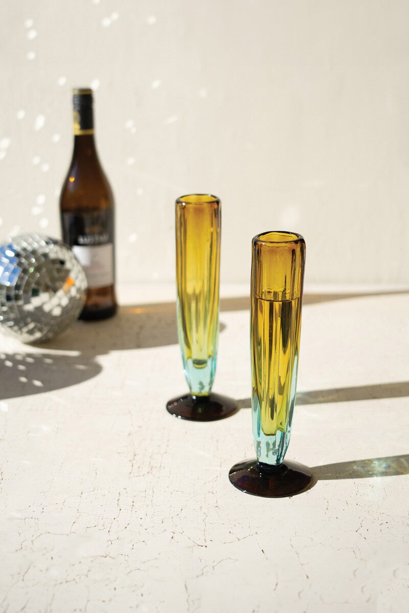 Champagne Flute Pair Blue Amber