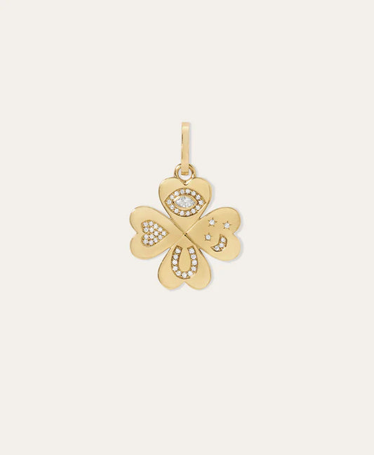 Good Luck Diamond Clover Hinged Charm