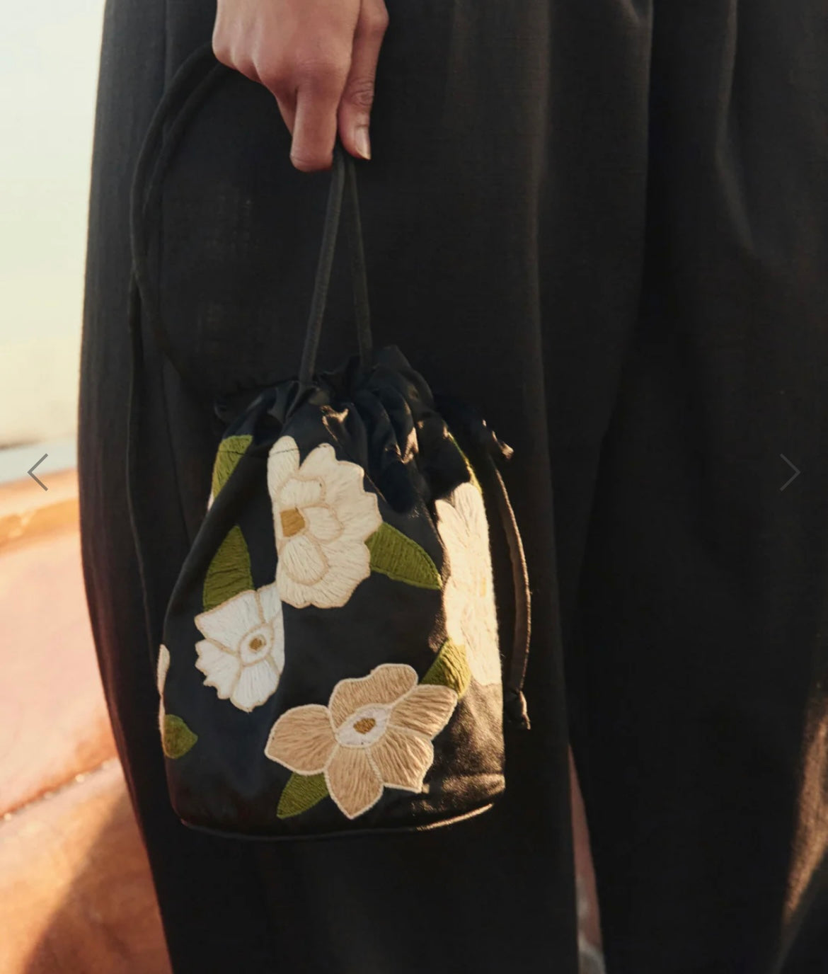 The Embroidered Cinched Bucket Bag