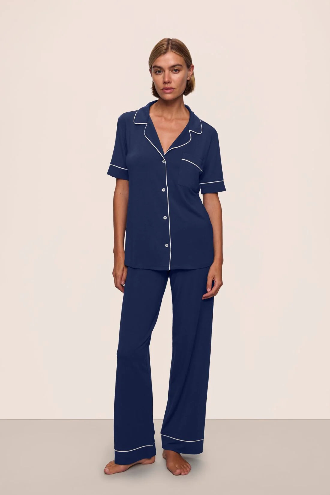 Gisele Short Sleeve Pant Set Navy/Ivory