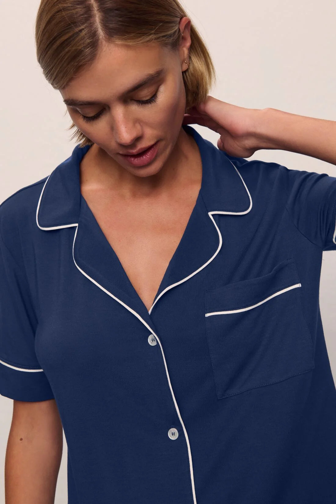 Gisele Short Sleeve Pant Set Navy/Ivory