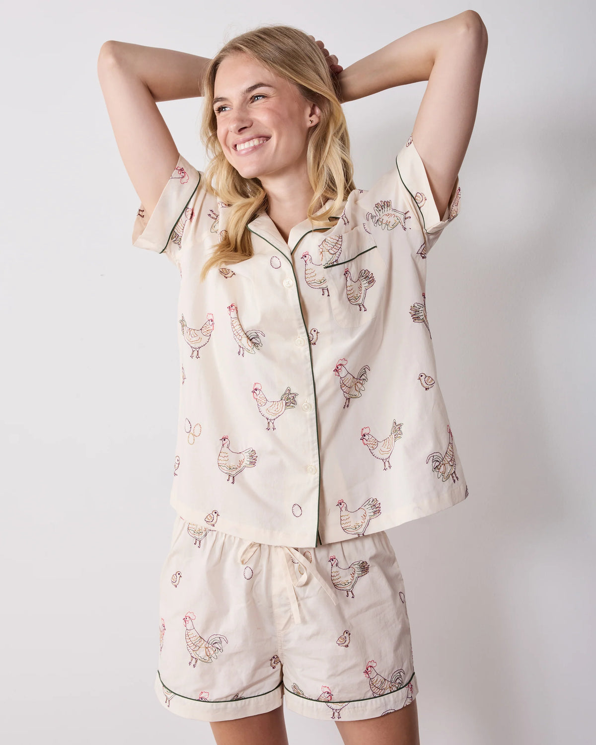 Embroidered Hens Short Set