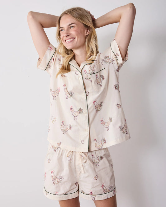 Embroidered Hens Short Set