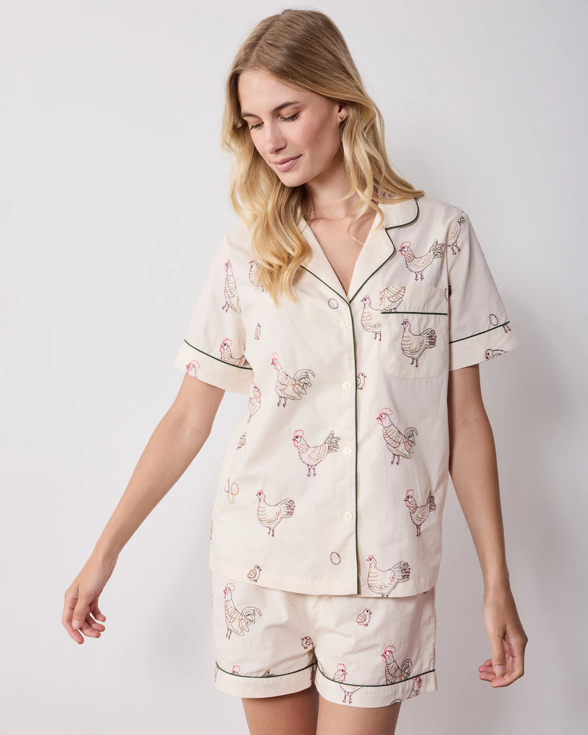 Embroidered Hens Short Set