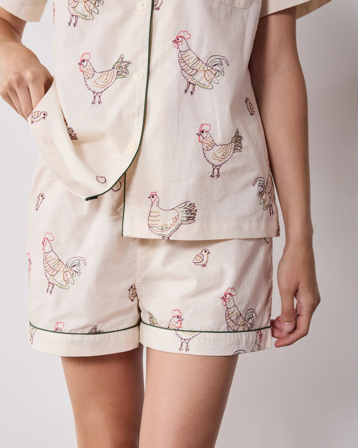 Embroidered Hens Short Set