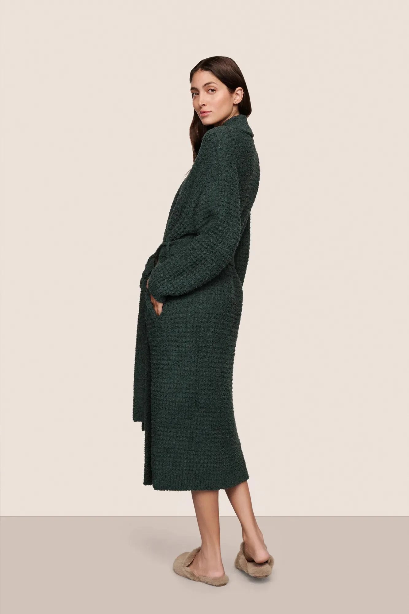 Boucle Waffle Robe-Pine