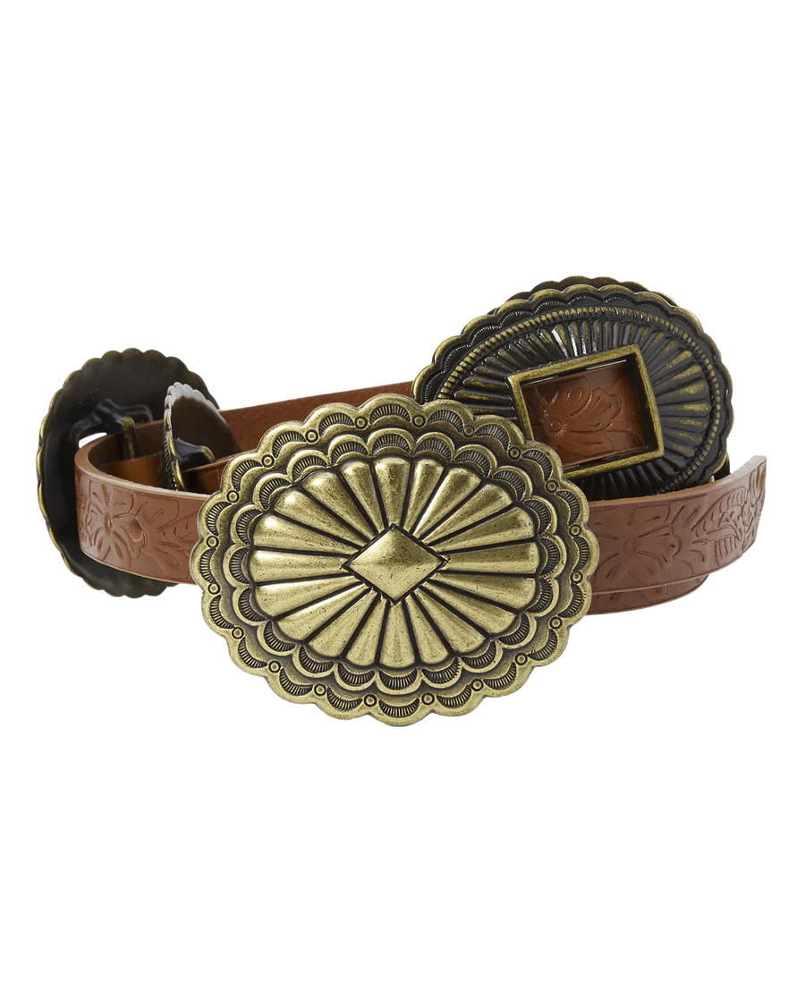 The Tooled Leather Concho Belt Cognac