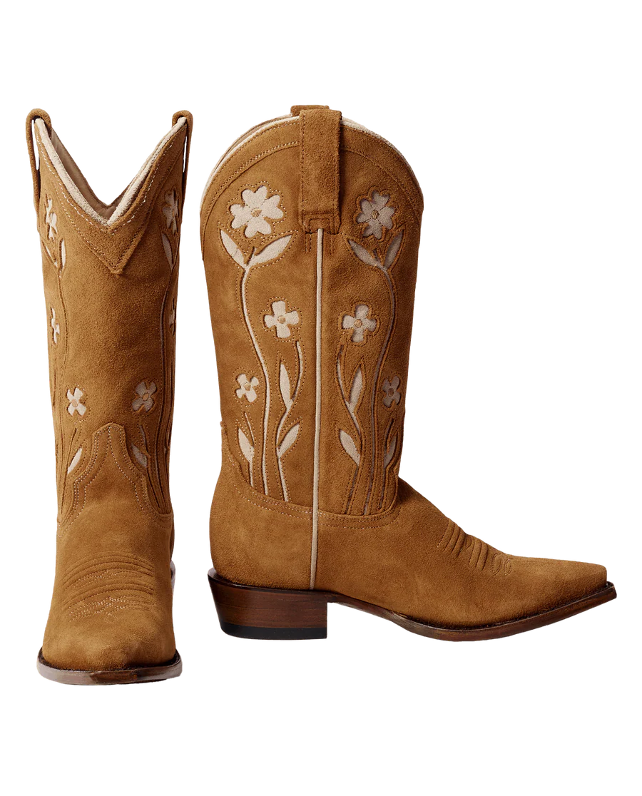 The Cowboy Boot Suede Floral Tan