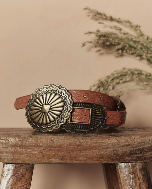 The Tooled Leather Concho Belt Cognac