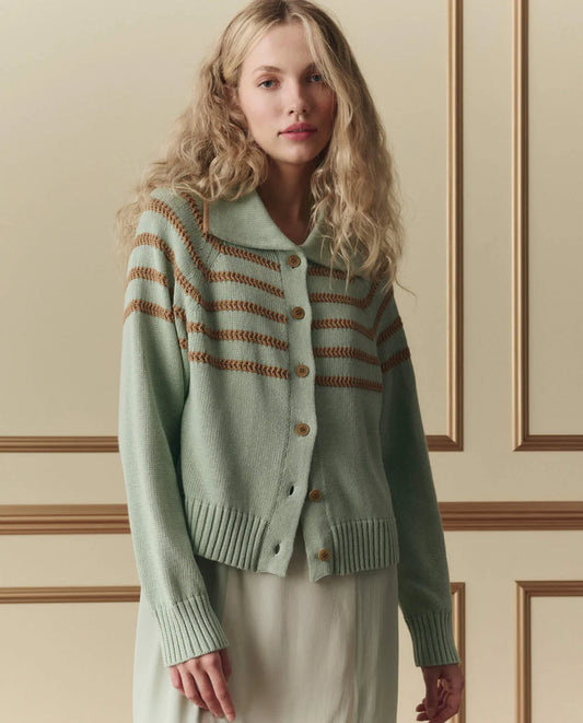 The Scholar Cardigan W Crochet Stripes