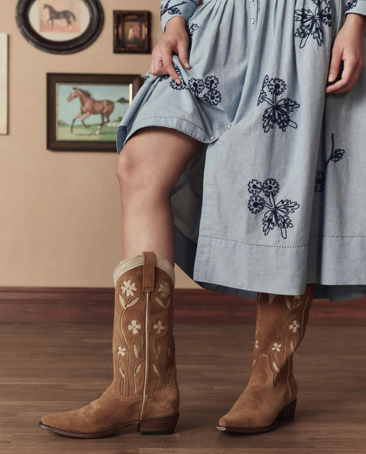 The Cowboy Boot Suede Floral Tan