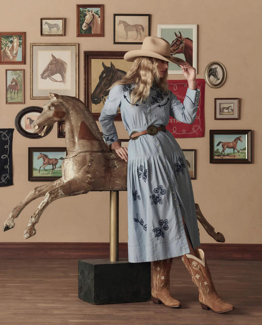 The Cowboy Boot Suede Floral Tan