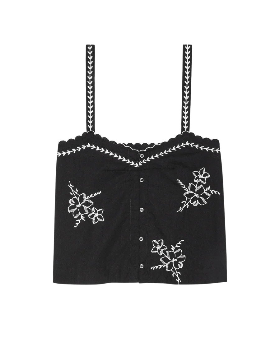 The Weekend Tank W Hanky Embroidery-Black