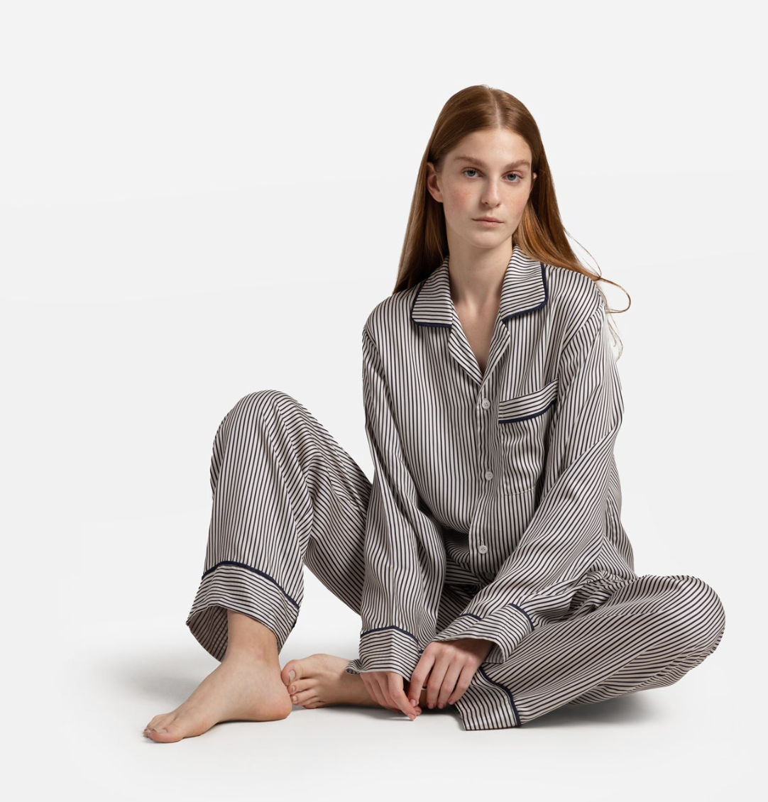 Silky Lyocell Long Striped PJ Set