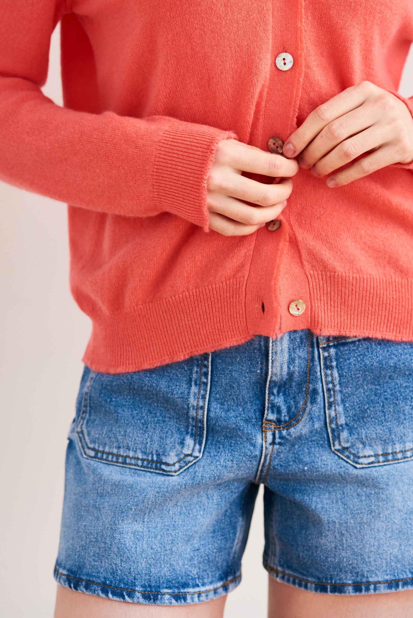 Distressed Vee Cardigan Coral