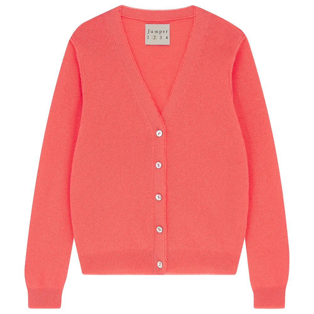 Distressed Vee Cardigan Coral