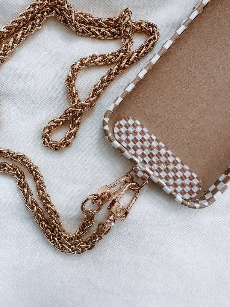 Universal Phone Hitch + Goldi Crossbody: Beige Checkered / Maxi 55 inches