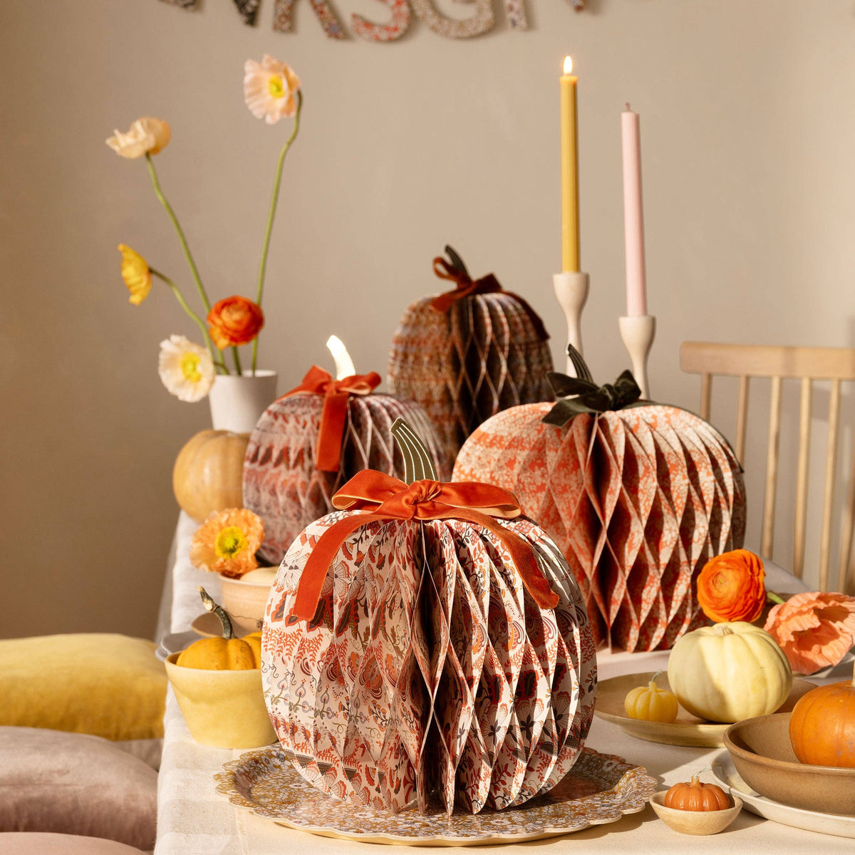 Paper Honeycomb Pumpkins