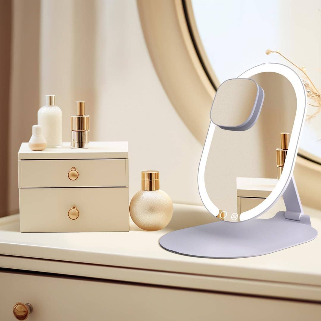 Sara Ultra Slim Foldable Lighted Travel Mirror: Pink