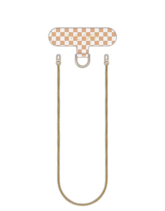Universal Phone Hitch + Goldi Crossbody: Beige Checkered / Maxi 55 inches