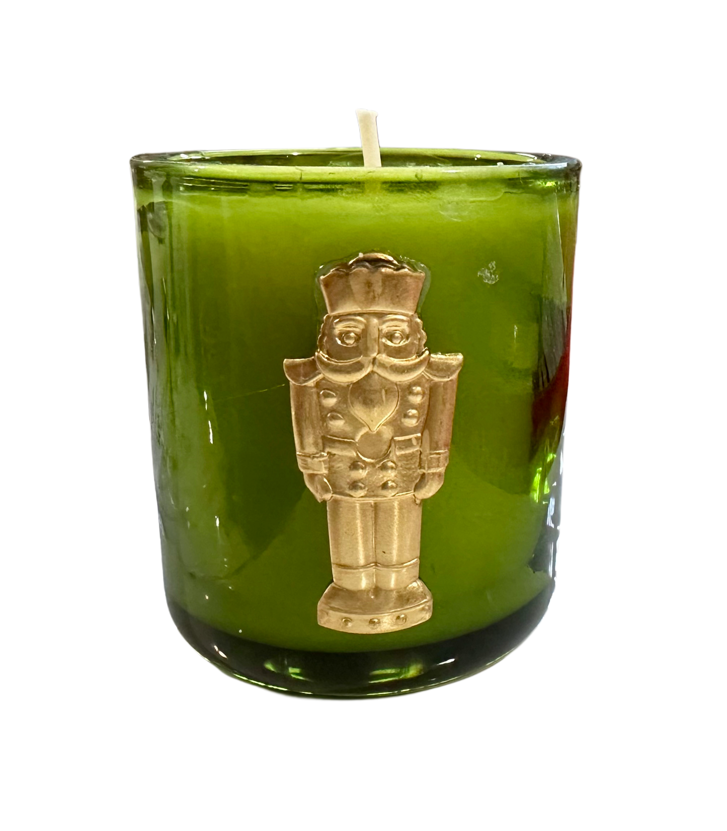 Green Glass Votive Candle w/ Brass Nutcracker