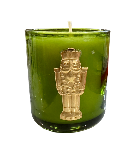 Green Glass Votive Candle w/ Brass Nutcracker