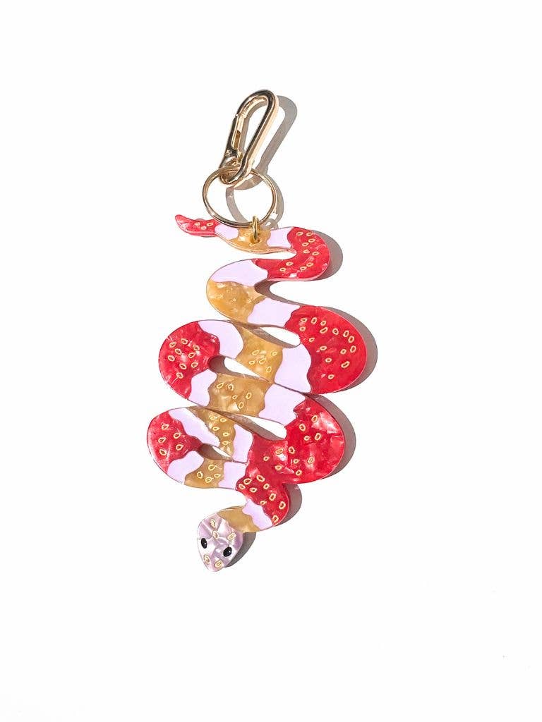 Hand-painted Snake Bag Charm + Keychain | Eco-Friendly: Pink