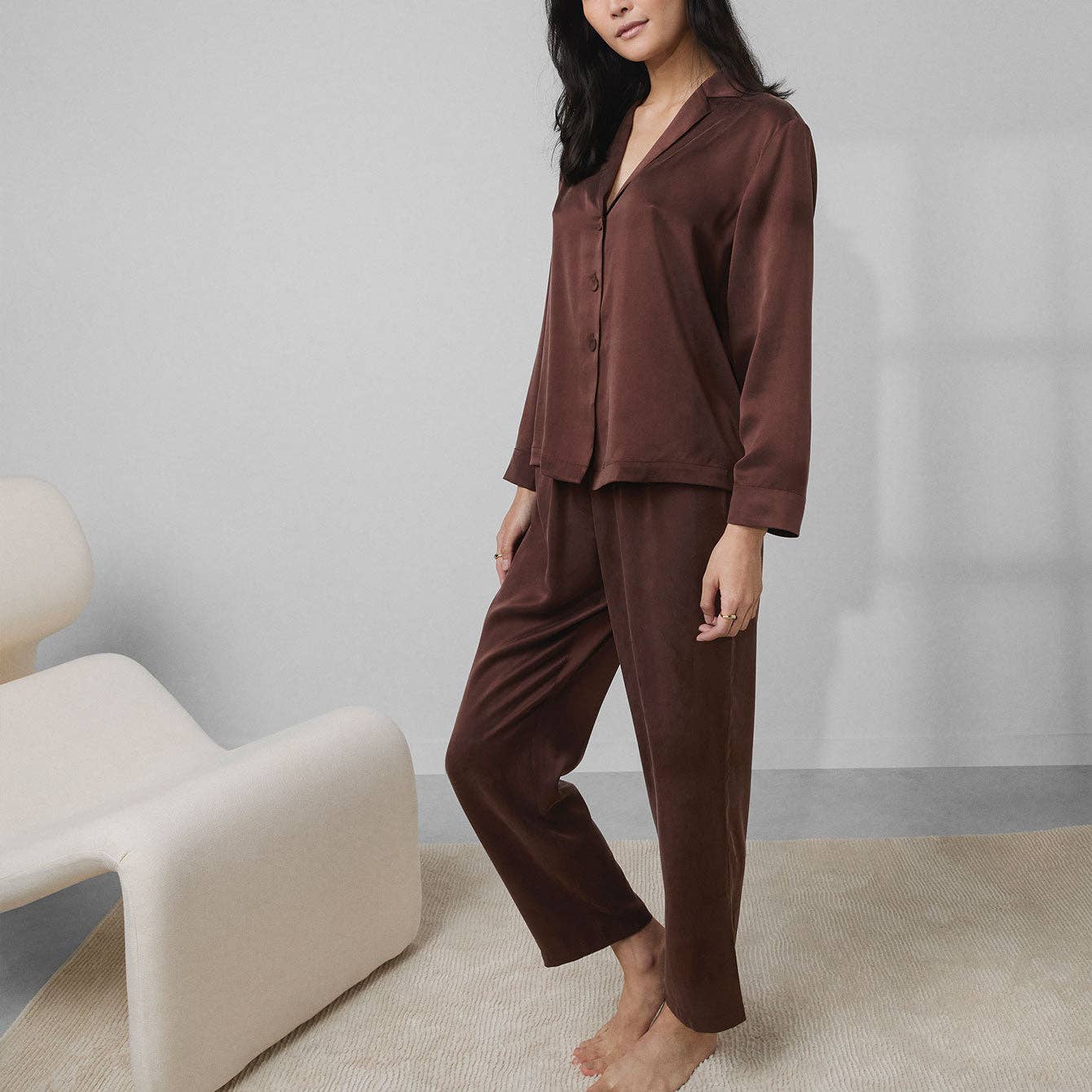 Silk Long Sleeve Pant Set