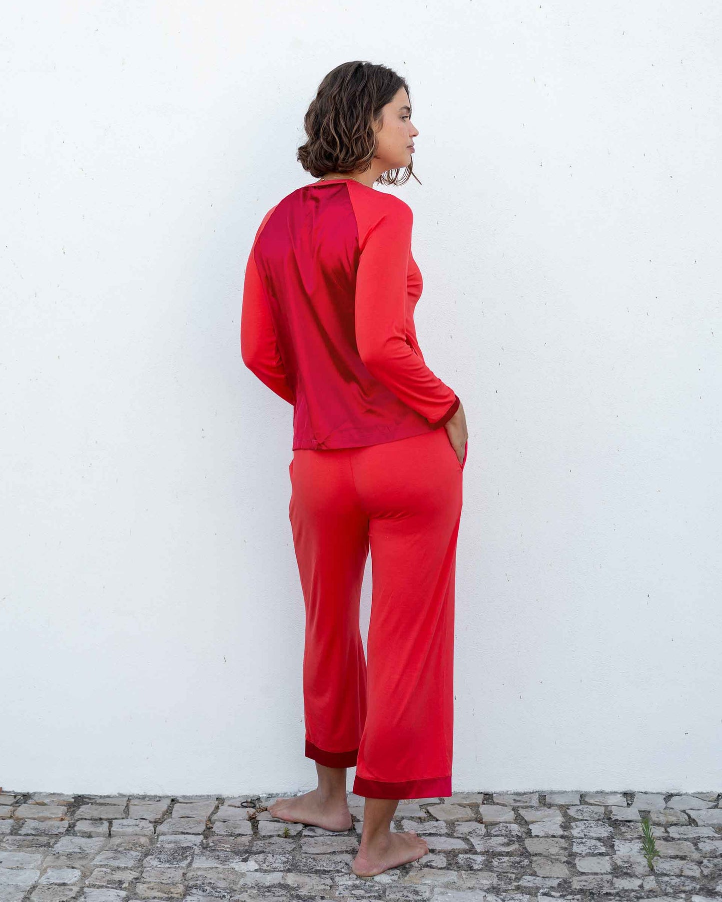 Satin Sailor PJ Set-Hot Coral