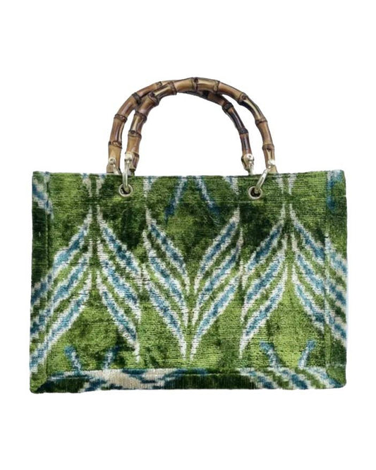 Silk Velvet Ikat Small Tote (Bamboo Handle)