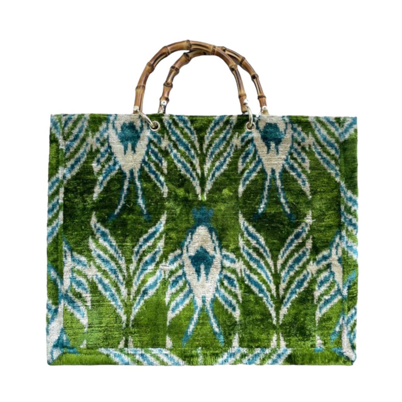 Silk Velvet Ikat Large Tote Bag with Bamboo Handle